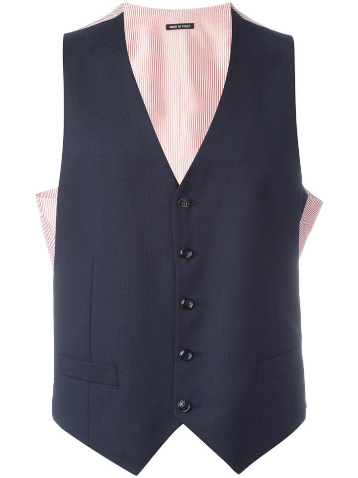 Giorgio Armani Striped Back Waistcoat, Men's, Size: 50, Blue, Virgin Wool/silk/acetate/viscose