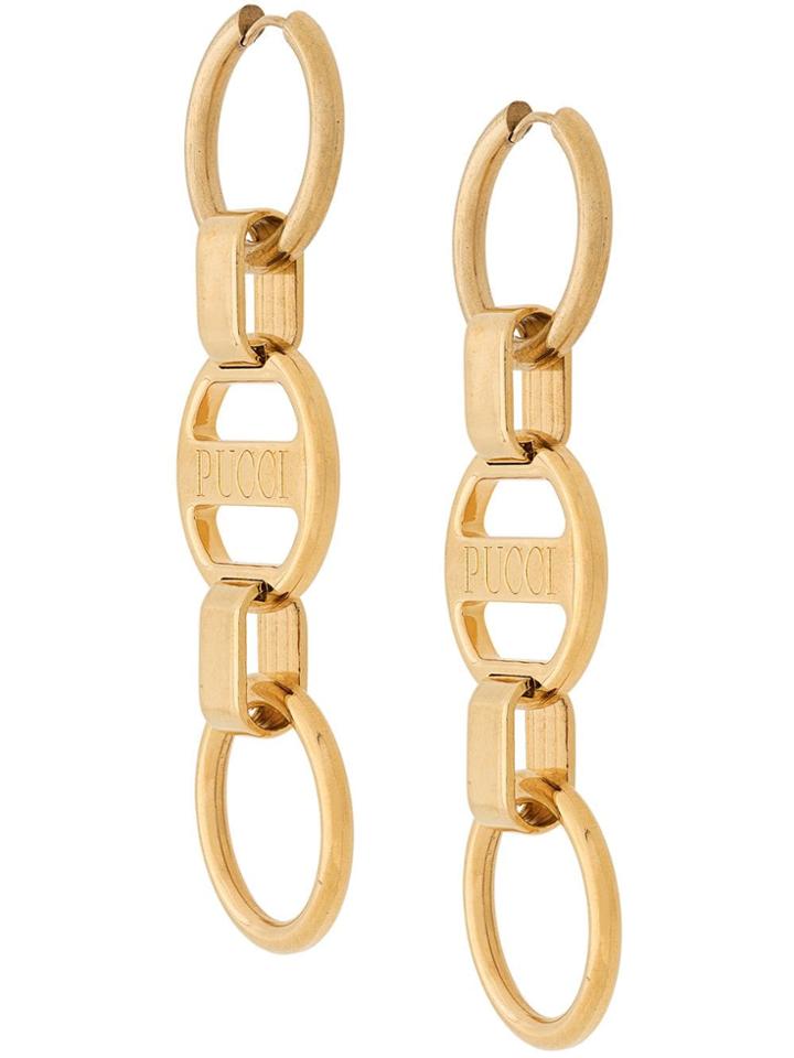 Emilio Pucci Logo Engraved Chain Drop Earrings - Gold