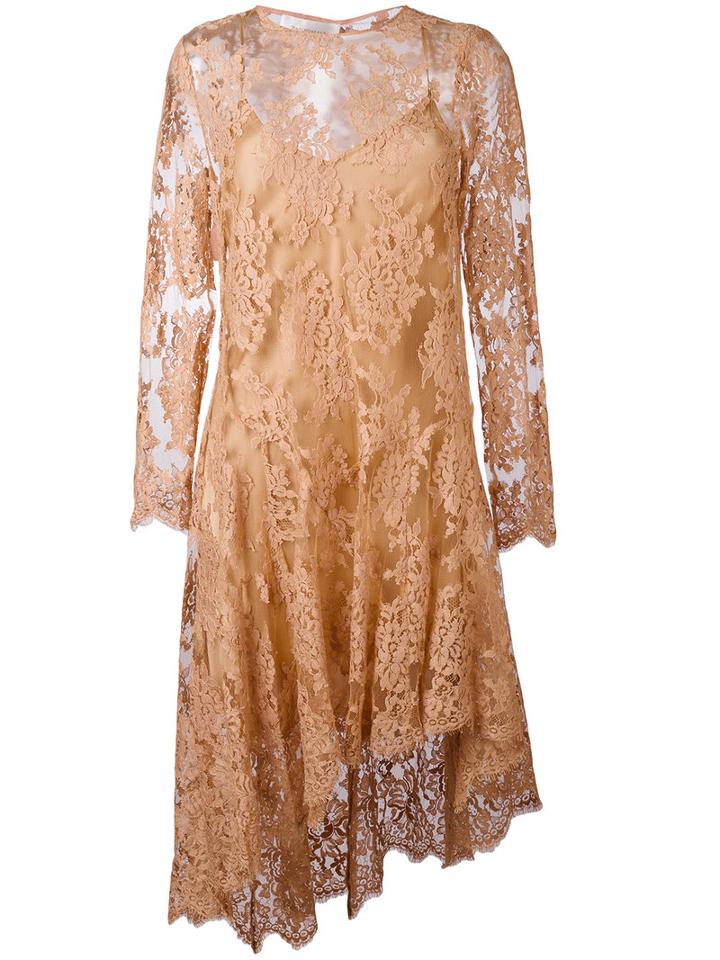 Zimmermann - Asymmetric Lace Dress - Women - Cotton/polyamide - 2, Nude/neutrals, Cotton/polyamide
