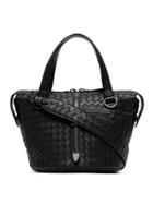 Bottega Veneta Black Tambura Woven Leather Shoulder Bag