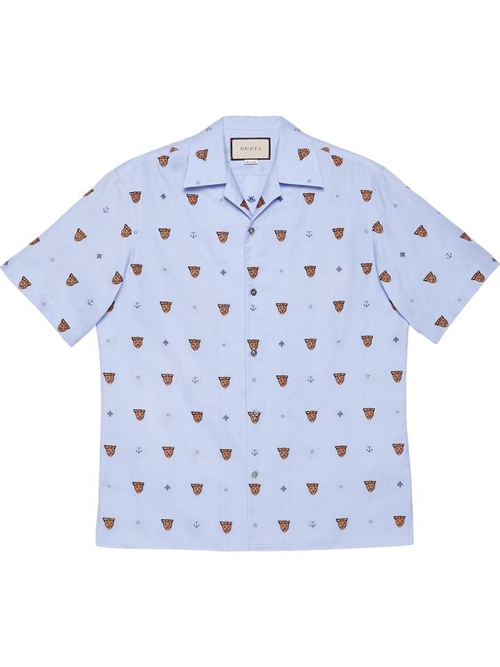 Gucci Tiger Head And Symbols Fil Coupé Shirt - Blue
