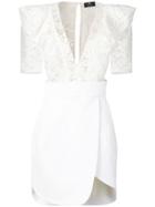 Elisabetta Franchi Ruffled Lace Panel Dress - White