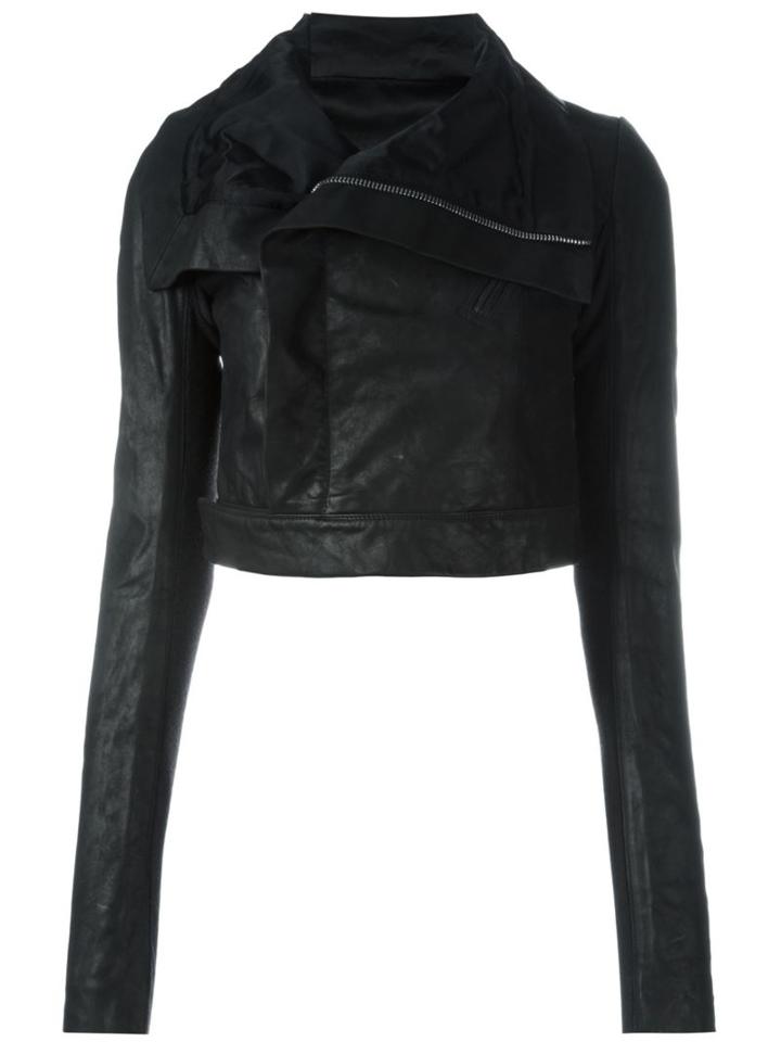Rick Owens Cropped Leather Jacket, Women's, Size: 42, Black, Cotton/leather/cupro/virgin Wool