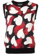 Boutique Moschino Heart Print Vest, Women's, Size: 42, Black, Polyester/virgin Wool