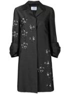 Prada Vintage Floral-embroidered Coat - Grey