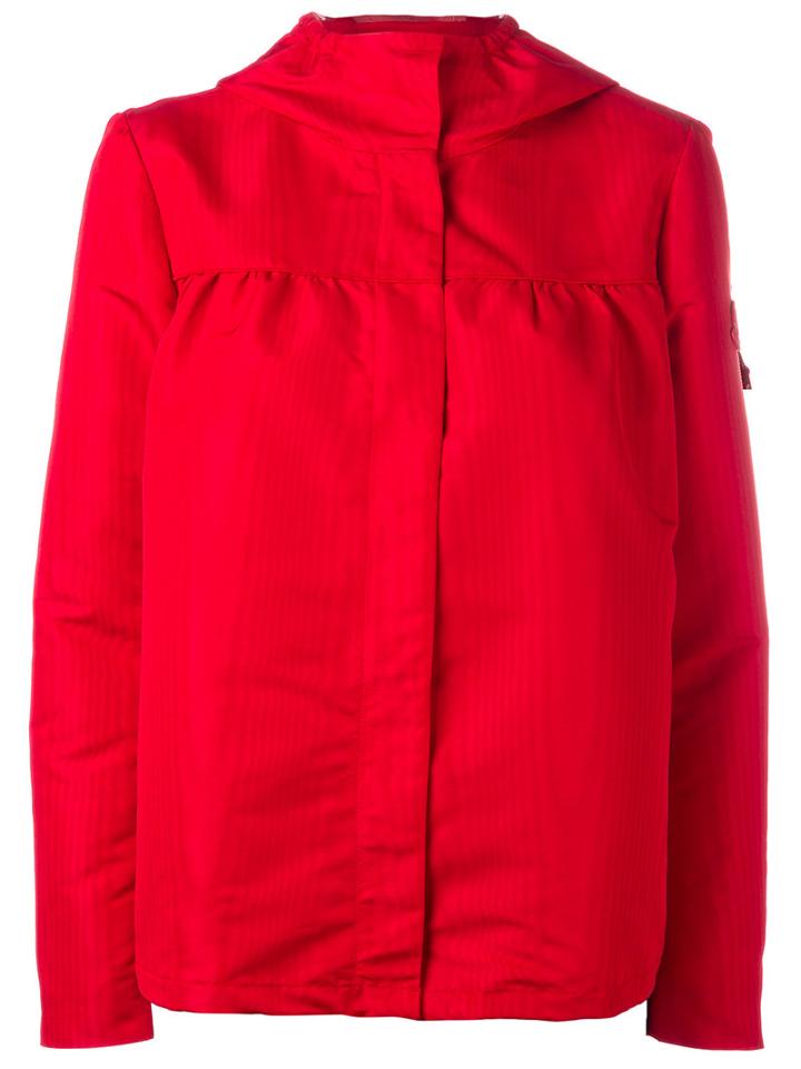 Moncler Gamme Rouge Hooded Rain Jacket, Women's, Size: 2, Red, Silk/polyester