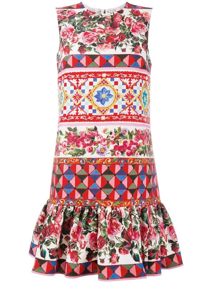 Dolce & Gabbana Mambo Print Peplum Dress, Women's, Size: 36, Cotton/spandex/elastane