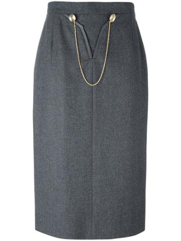Louis Feraud Vintage Chain Detail Skirt - Grey