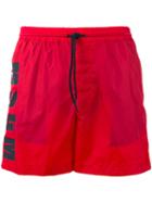 Msgm Logo Print Swim Shorts, Men's, Size: 52, Red, Polyamide