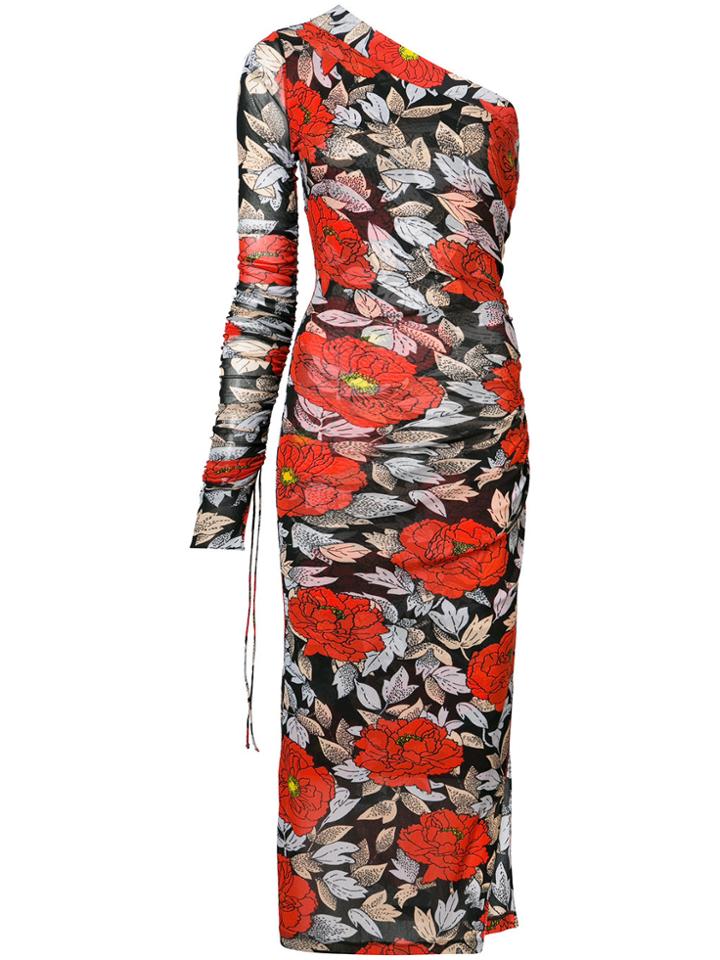 Dvf Diane Von Furstenberg Floral One Shoulder Dress - Red