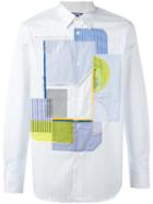 Junya Watanabe Comme Des Garçons Man Patchwork Button Down Shirt, Men's, Size: Large, Blue, Cotton/nylon/artificial Leather/polyurethane Resin