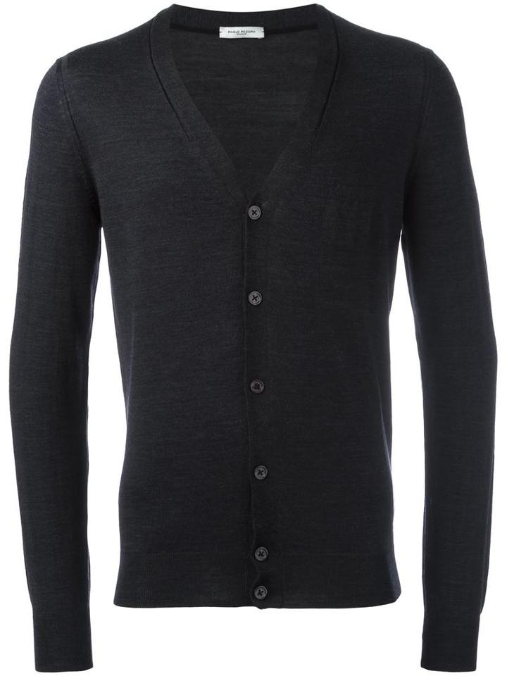 Paolo Pecora V-neck Cardigan, Men's, Size: Large, Grey, Wool