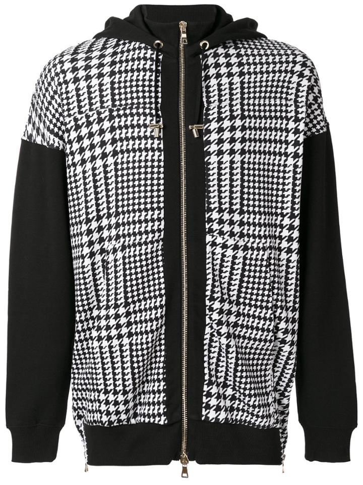 Balmain Houndstooth Print Hoodie - Black