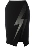 Neil Barrett Lightning Bolt Skirt, Women's, Size: 42, Black, Lamb Skin/polyester/acetate