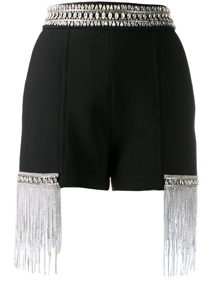 Elisabetta Franchi Rhinestone-embellished Fringed Shorts - Black