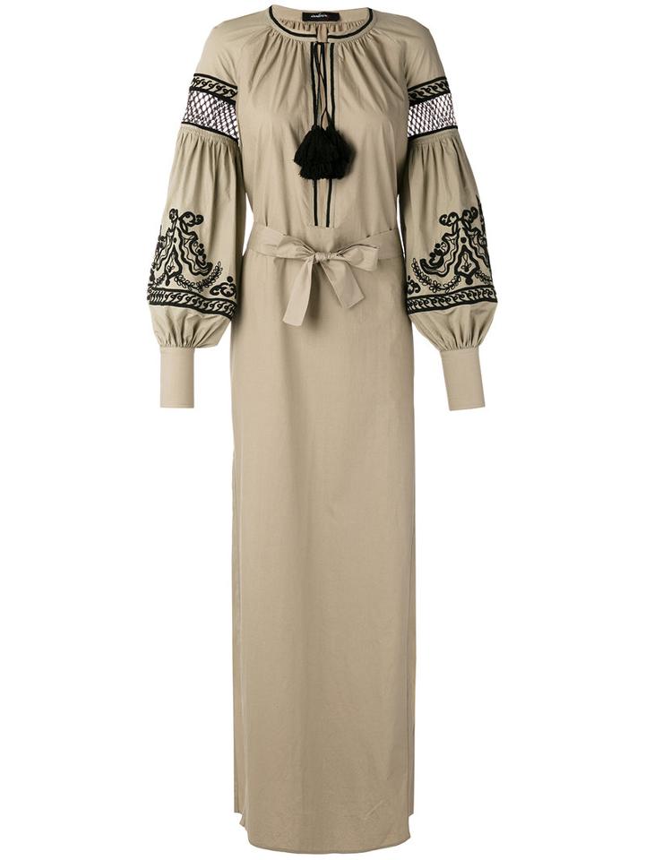 Wandering - Long Embroidered Dress - Women - Cotton - 42, Green, Cotton