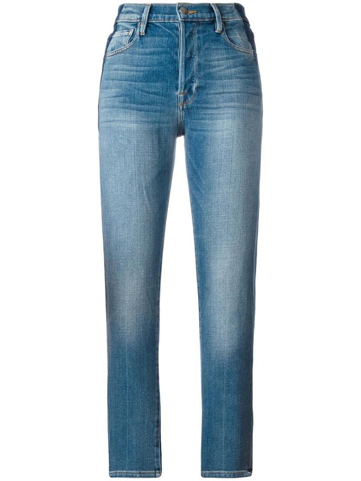 Frame Denim Tapered Cropped Jeans, Women's, Size: 25, Blue, Cotton/polyester/spandex/elastane