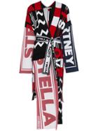 Stella Mccartney Mixed Logo Print Wool Blend Asymmetric Wrap Coat -