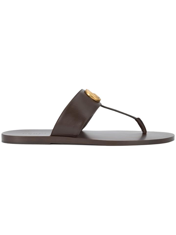 Gucci Gg Logo Sandals - Brown