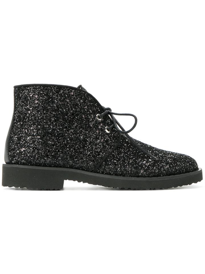 Giuseppe Zanotti Design Glitter Lace-up Desert Boots - Black