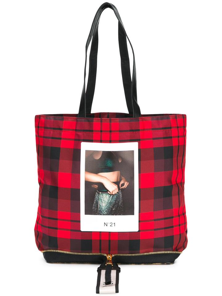 No21 Tartan Photograph Print Tote Bag - Red
