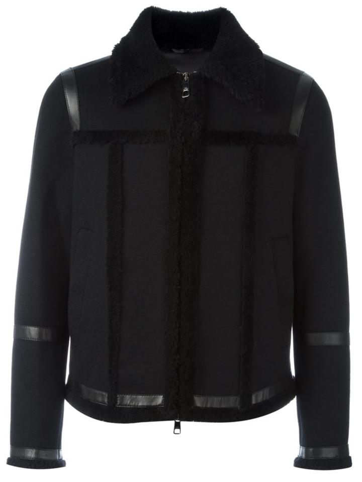 Neil Barrett Trim Detail Jacket, Men's, Size: Medium, Black, Lamb Skin/polyester/viscose/wool