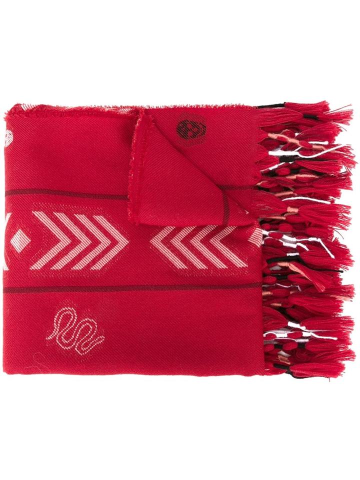 Alexander Mcqueen Skull Jacquard Scarf, Women's, Red, Wool