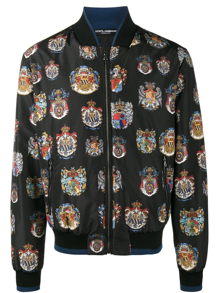 Dolce & Gabbana Insignia Print Bomber Jacket - Black