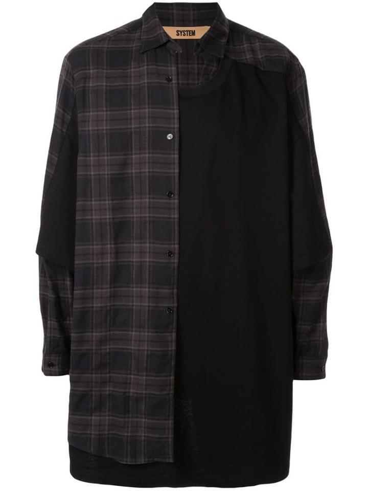 System Layered Checked Shirt - Black
