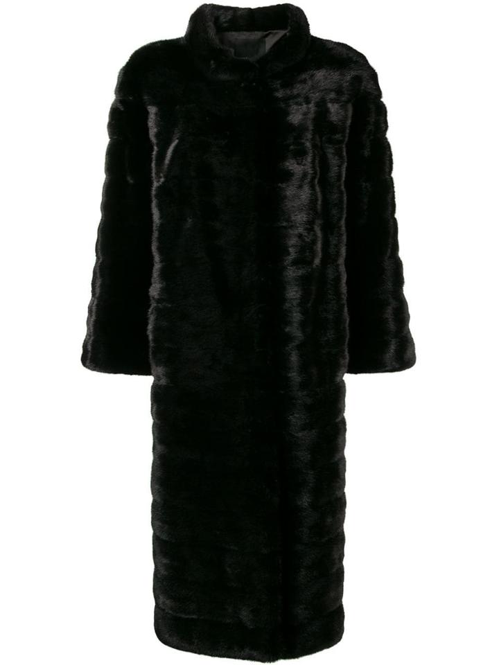 Liska High Neck Long Coat - Black