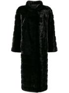 Liska High Neck Long Coat - Black