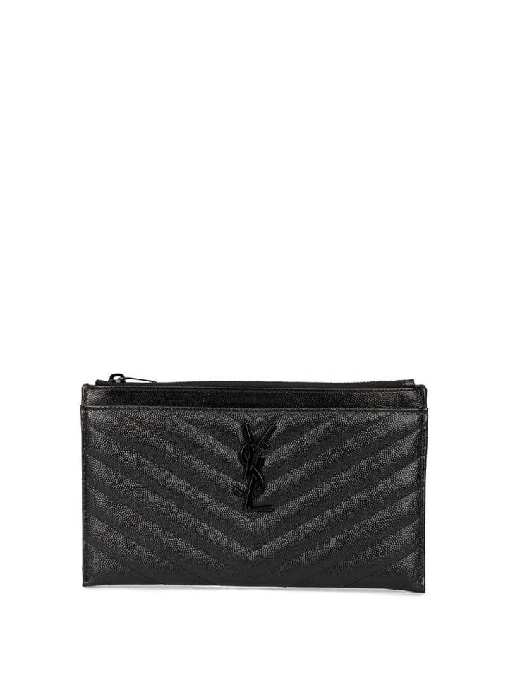 Saint Laurent Monogrammed Textured Clutch - Black