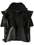 Robert Wun Ruffle Faux Leather Jacket - Black