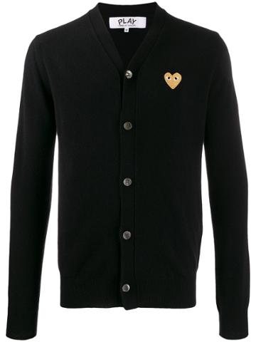 Comme Des Garçons Play Heart Embroidered Slim Fit Cardigan - Black
