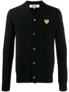 Comme Des Garçons Play Heart Embroidered Slim Fit Cardigan - Black