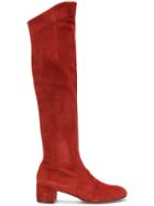 L'autre Chose Knee High Suede Boots - Red