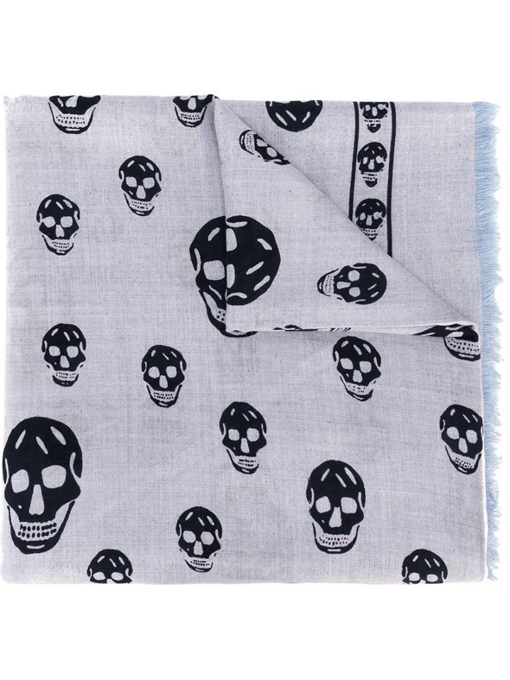 Alexander Mcqueen 'skull' Scarf, Women's, Blue, Silk/cashmere/wool