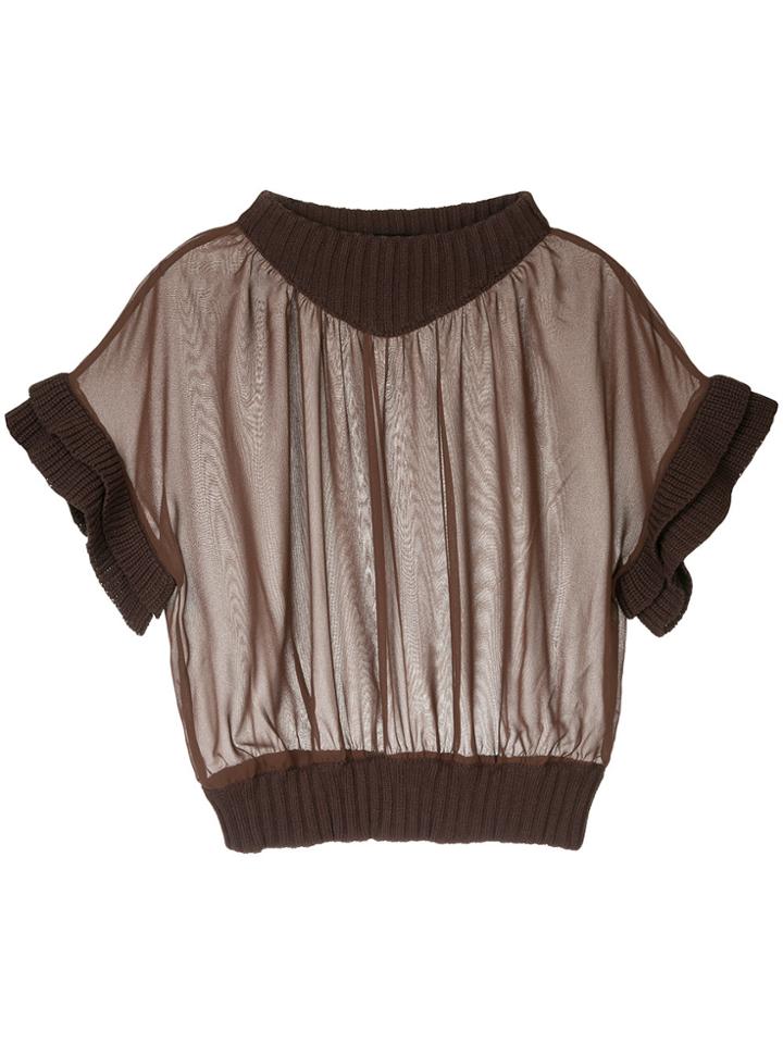 Aula Ribbed Trim Mesh Top - Brown