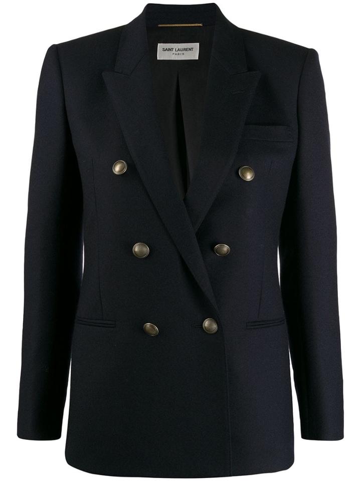 Saint Laurent Double Breasted Fitted Blazer - Blue