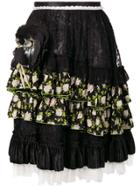 Dolce & Gabbana Vintage Flower Appliqué Midi Skirt - Black