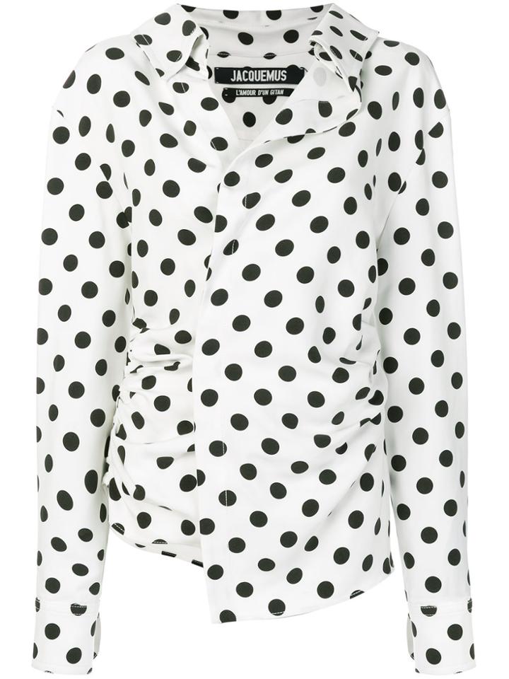 Jacquemus Polka Dot Gathered Asymmetrical Blouse - White