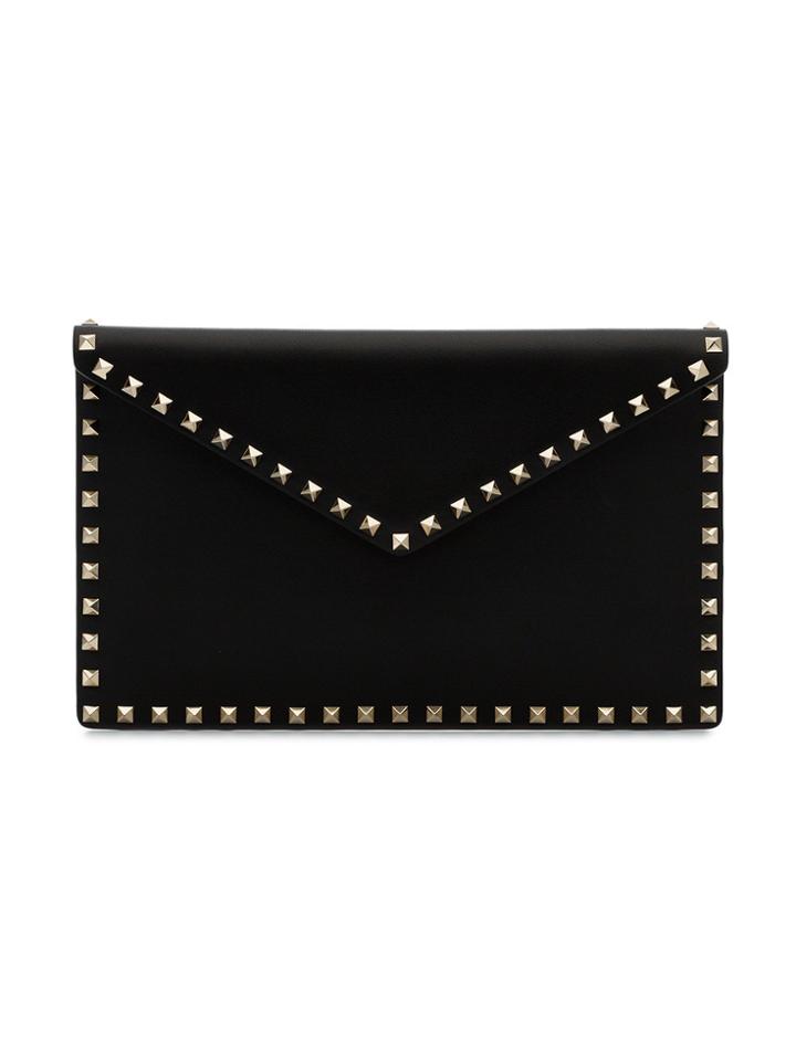 Valentino Black Rockstud Leather Envelope Clutch