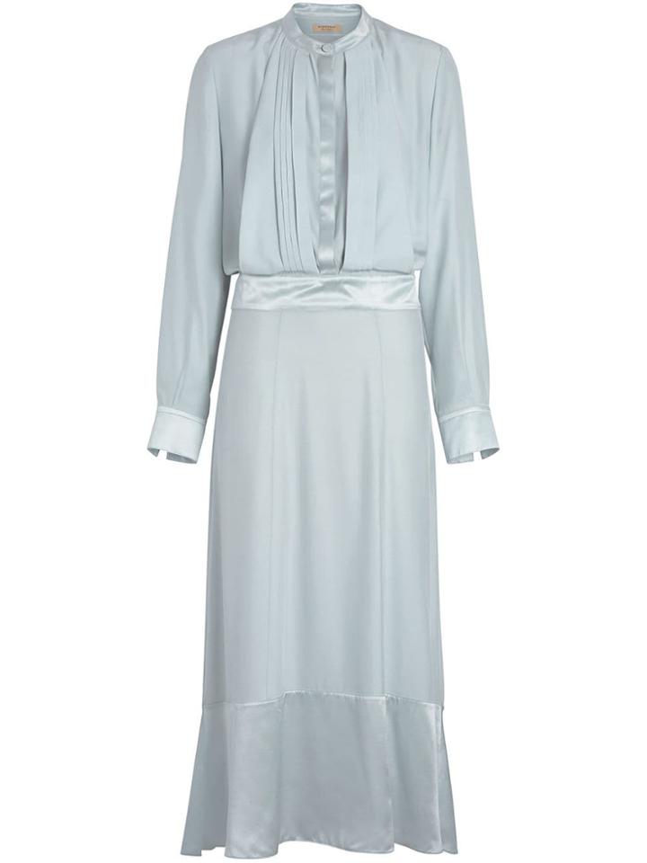 Burberry Silk Satin Shirt Dress - Blue