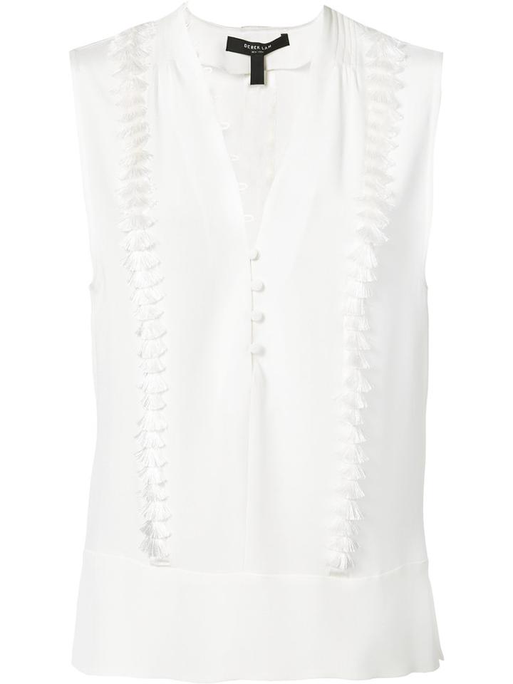 Derek Lam Fringed V-neck Top, Women's, Size: 48, White, Silk