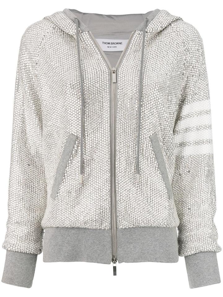 Thom Browne Allover Crystal Zip-up Hoodie - Grey