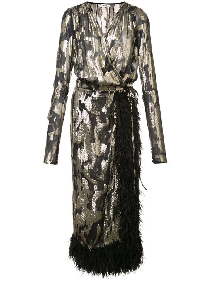 Attico Feathered Detail Jacquard Dress - Black