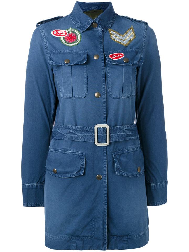 Mr & Mrs Italy Multi-patch Belted Jacket, Women's, Size: 42, Blue, Cotton/polyester/glass Fiber