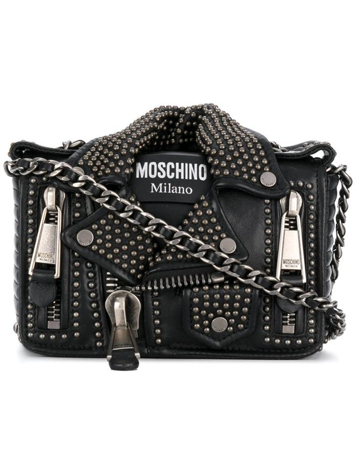 Moschino Studded Leather Jacket Bag - Black