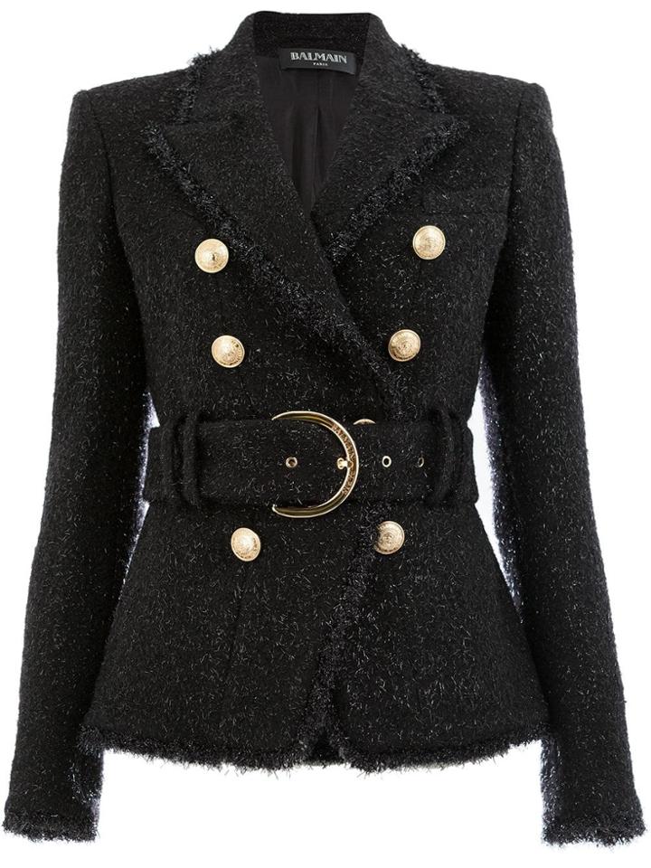 Balmain Belted Tweed Jacket - Black