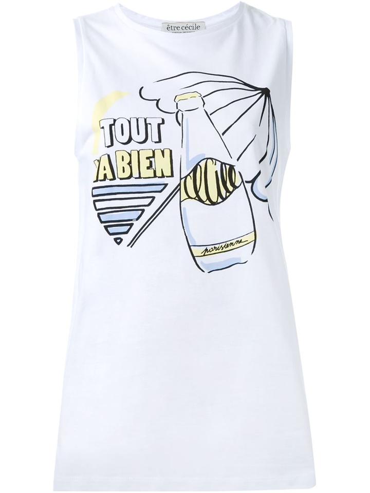Être Cécile Front Print Tank Top, Women's, Size: Medium, White, Cotton